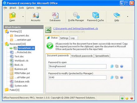 Screenshot of Office Password Recovery at work.